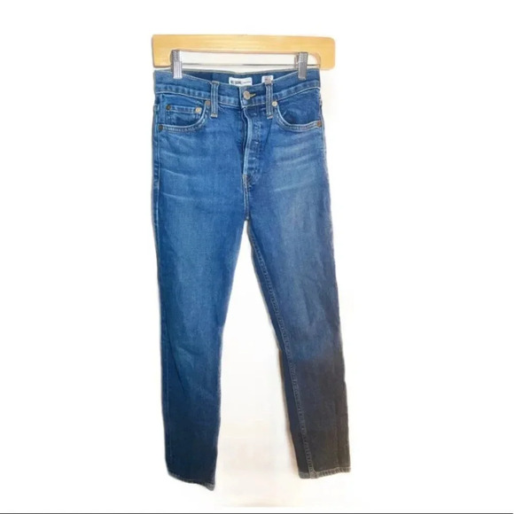 RE/DONE 90s Crop in Mid 70s Wash High Rise Blue Jeans Size 25 - Picture 3 of 12